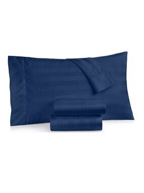 Charter Club 550 DAMASK STRIPE TC 100% Cotton KING Sheet Set in NAVY PEONY color